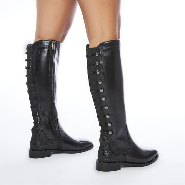 Women Moda In Pelle Riding And Flat Boots Haisley Black Leather