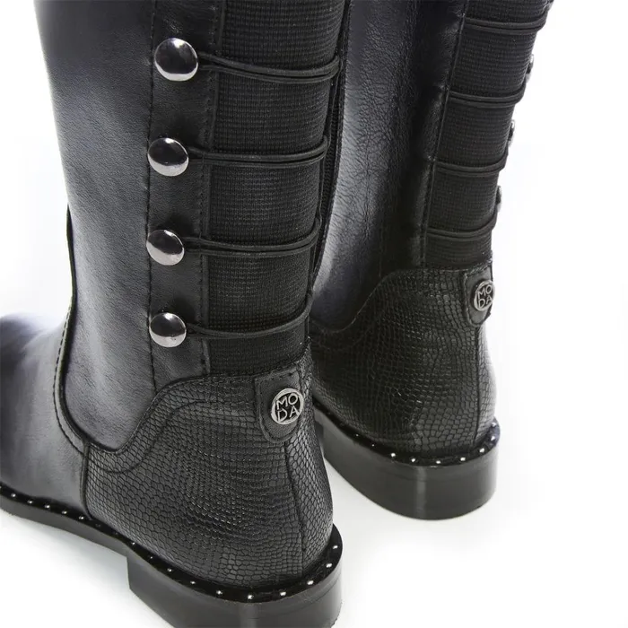 Women Moda In Pelle Riding And Flat Boots Haisley Black Leather