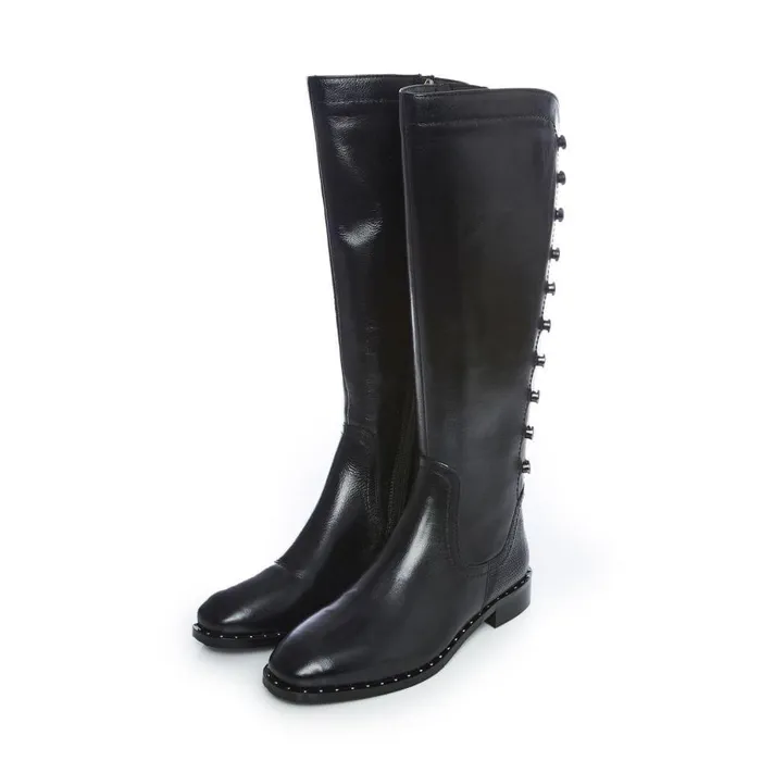 Women Moda In Pelle Riding And Flat Boots Haisley Black Leather