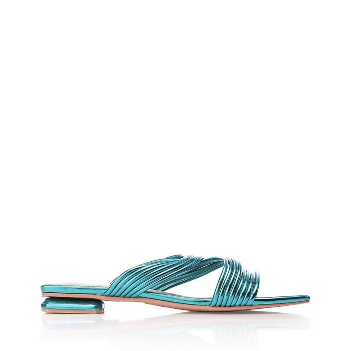 Women Moda In Pelle Slider Sandals M By Moda Natally Aqua Blue Porvair