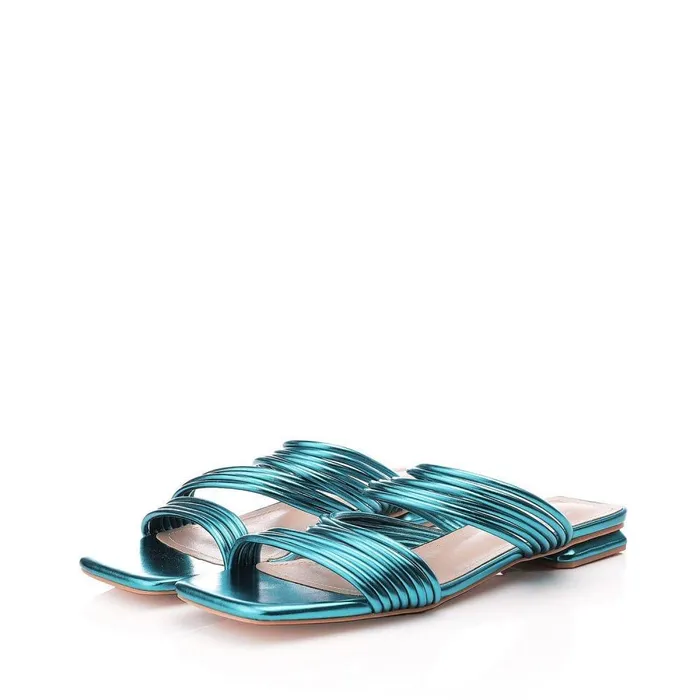 Women Moda In Pelle Slider Sandals M By Moda Natally Aqua Blue Porvair