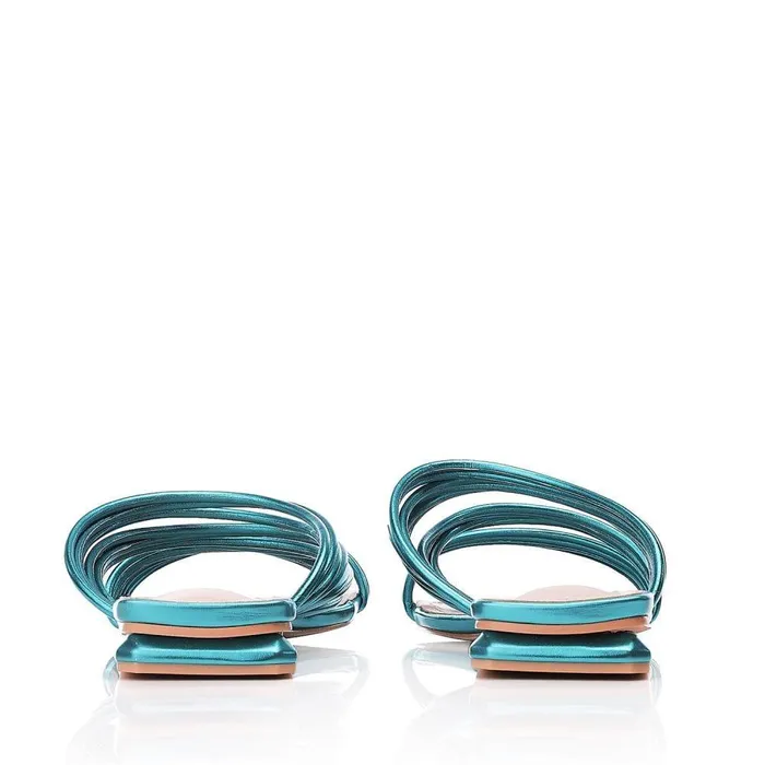 Women Moda In Pelle Slider Sandals M By Moda Natally Aqua Blue Porvair