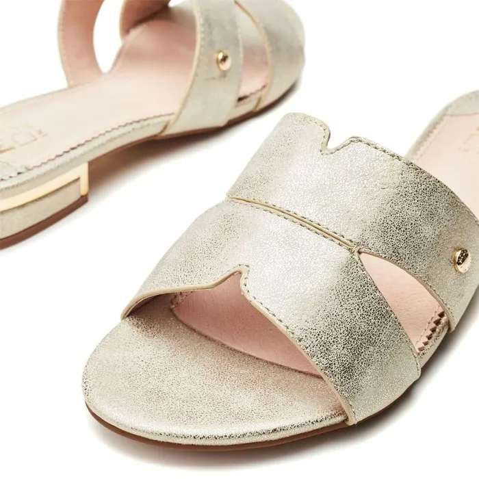 Women Moda In Pelle Slider Sandals Murah Gold Porvair