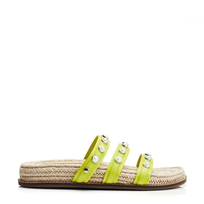 Women Moda In Pelle Slider Sandals Orilla Lime Green Leather