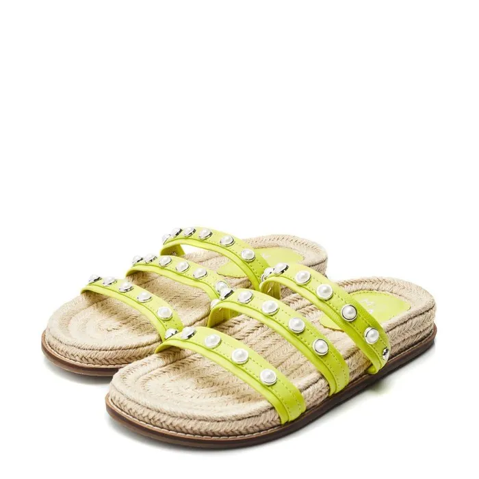 Women Moda In Pelle Slider Sandals Orilla Lime Green Leather