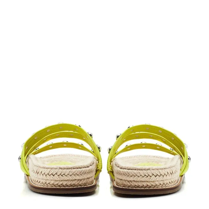 Women Moda In Pelle Slider Sandals Orilla Lime Green Leather