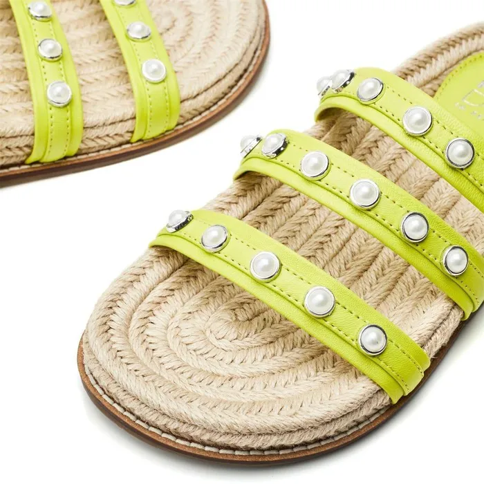 Women Moda In Pelle Slider Sandals Orilla Lime Green Leather