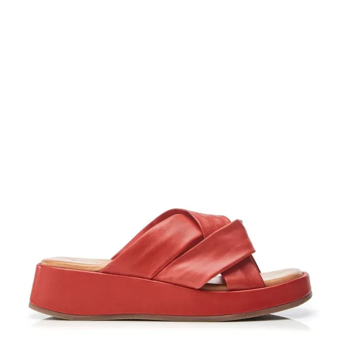 Women Moda In Pelle Slider Sandals Sh Grana Red Leather