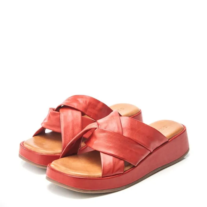 Women Moda In Pelle Slider Sandals Sh Grana Red Leather