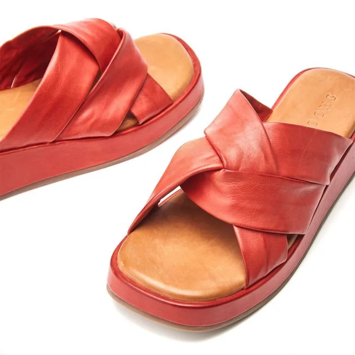 Women Moda In Pelle Slider Sandals Sh Grana Red Leather