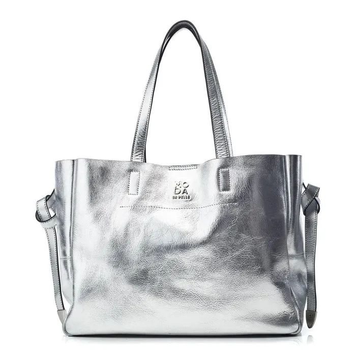 Women Moda In Pelle Tote Bags Indiana Bag Silver Leather
