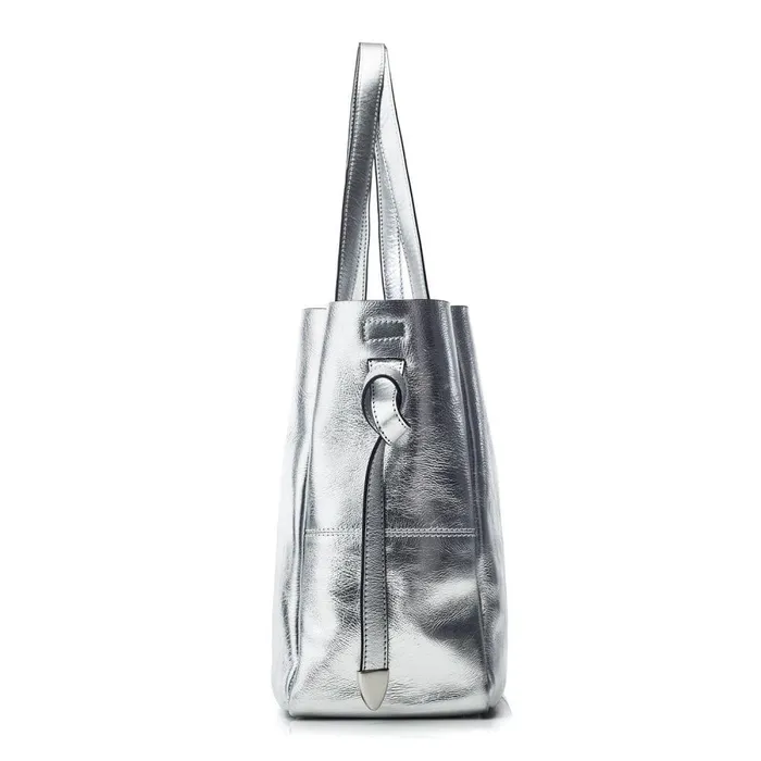 Women Moda In Pelle Tote Bags Indiana Bag Silver Leather