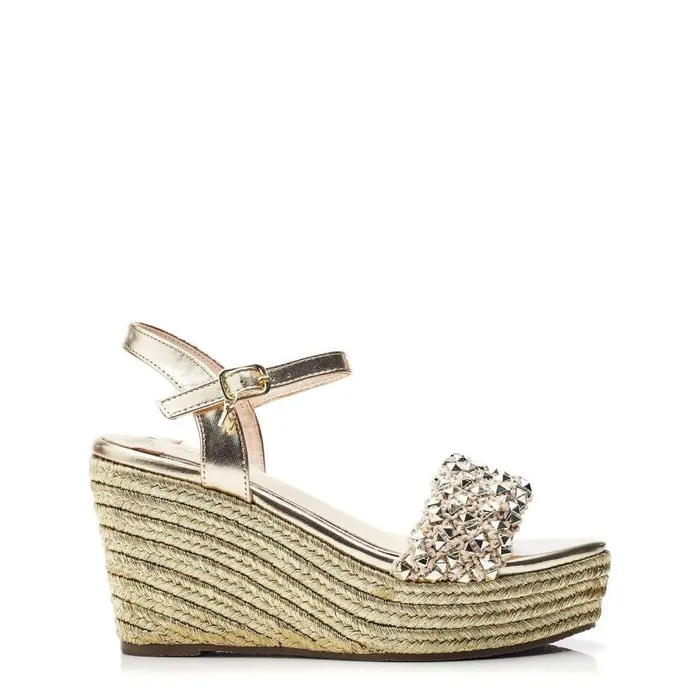 Women Moda In Pelle Wedge Sandals Paysen Gold Porvair