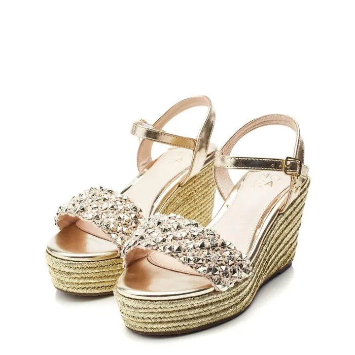 Women Moda In Pelle Wedge Sandals Paysen Gold Porvair