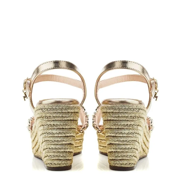 Women Moda In Pelle Wedge Sandals Paysen Gold Porvair