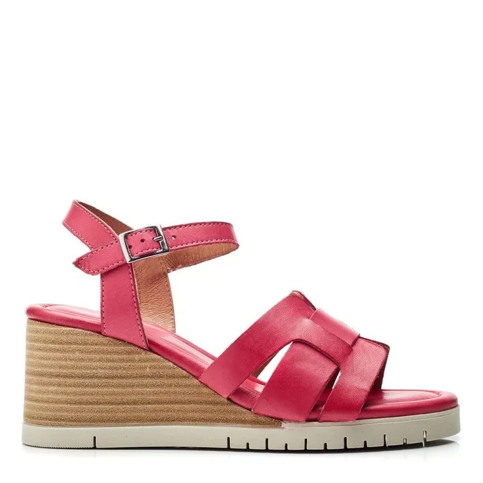 Women Moda In Pelle Wedge Sandals Pedie Raspberry Leather