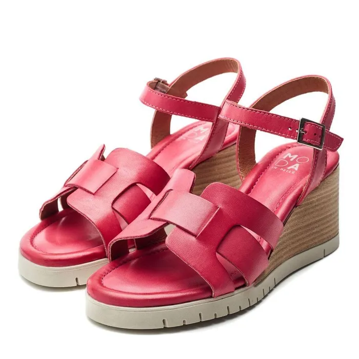 Women Moda In Pelle Wedge Sandals Pedie Raspberry Leather