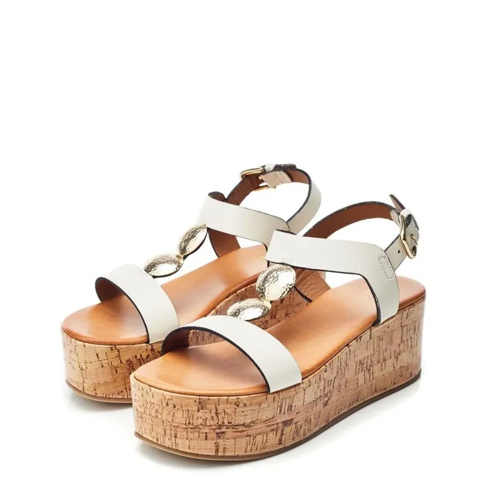 Women Moda In Pelle Wedge Sandals Rakeb Off White Leather