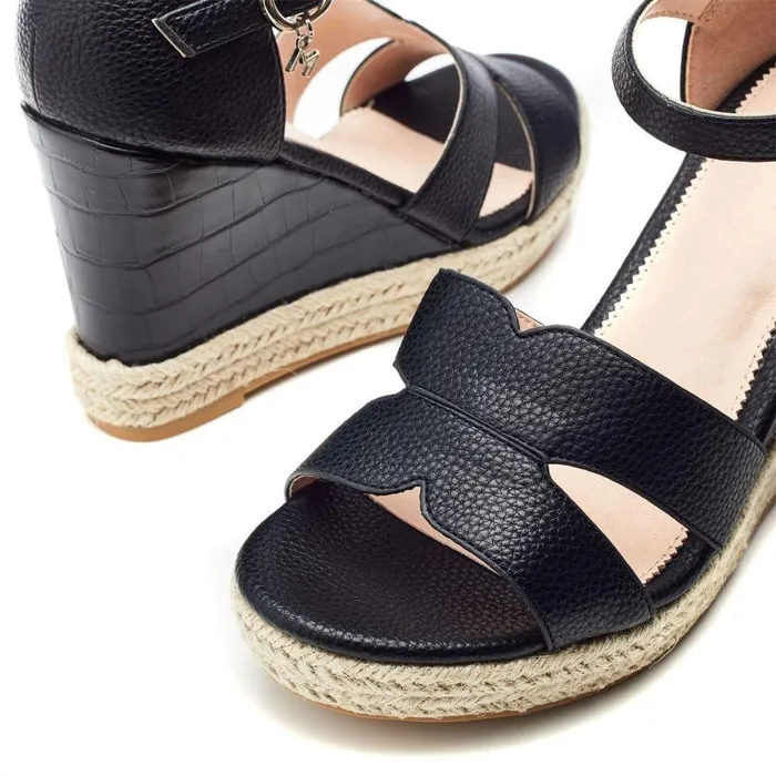Women Moda In Pelle Wedge Sandals Rikolia Black Patent Mocc Croc