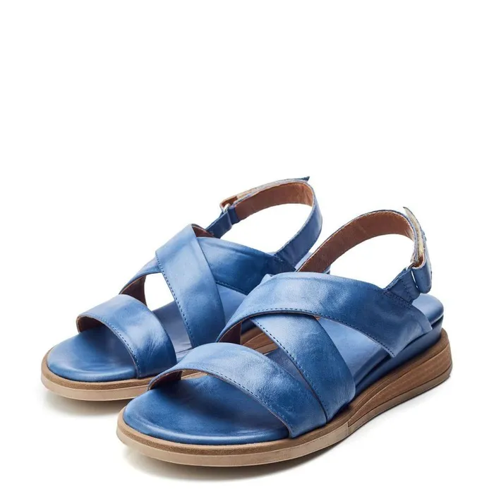 Women Moda In Pelle Wedge Sandals Shoon Sh Iranna Blue Leather