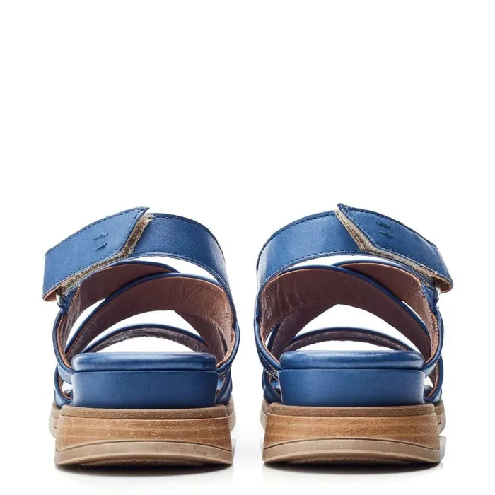 Women Moda In Pelle Wedge Sandals Shoon Sh Iranna Blue Leather