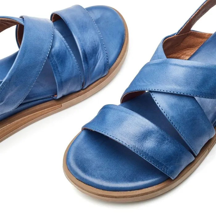 Women Moda In Pelle Wedge Sandals Shoon Sh Iranna Blue Leather