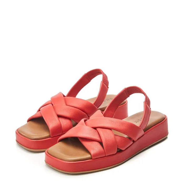 Women Moda In Pelle Wedge Sandals Shoon Sh Selmer Red Leather