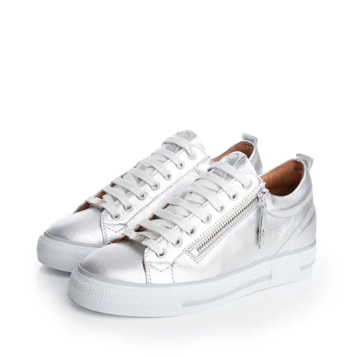 Women Moda In Pelle Wedge Trainers Brayleigh Silver Metallic Leather
