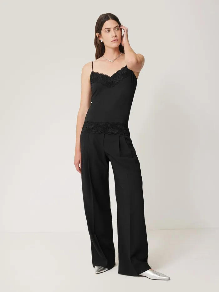 Women Modal Lace Vest Black Jigsaw Shirts and Tops