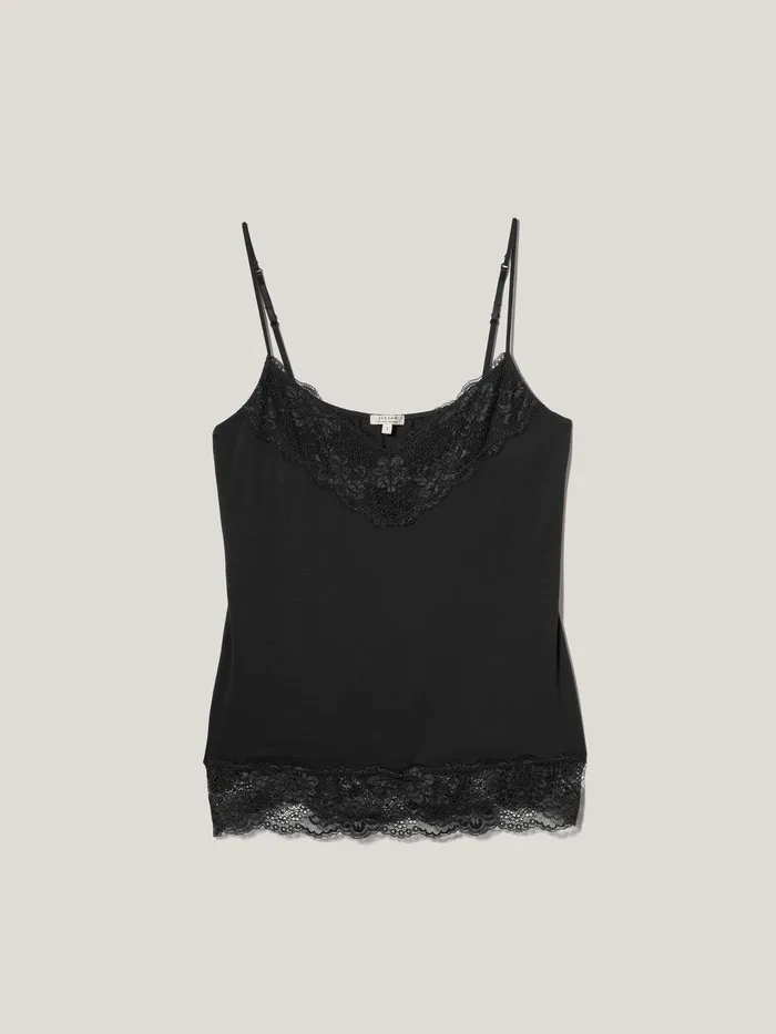 Women Modal Lace Vest Black Jigsaw Shirts and Tops