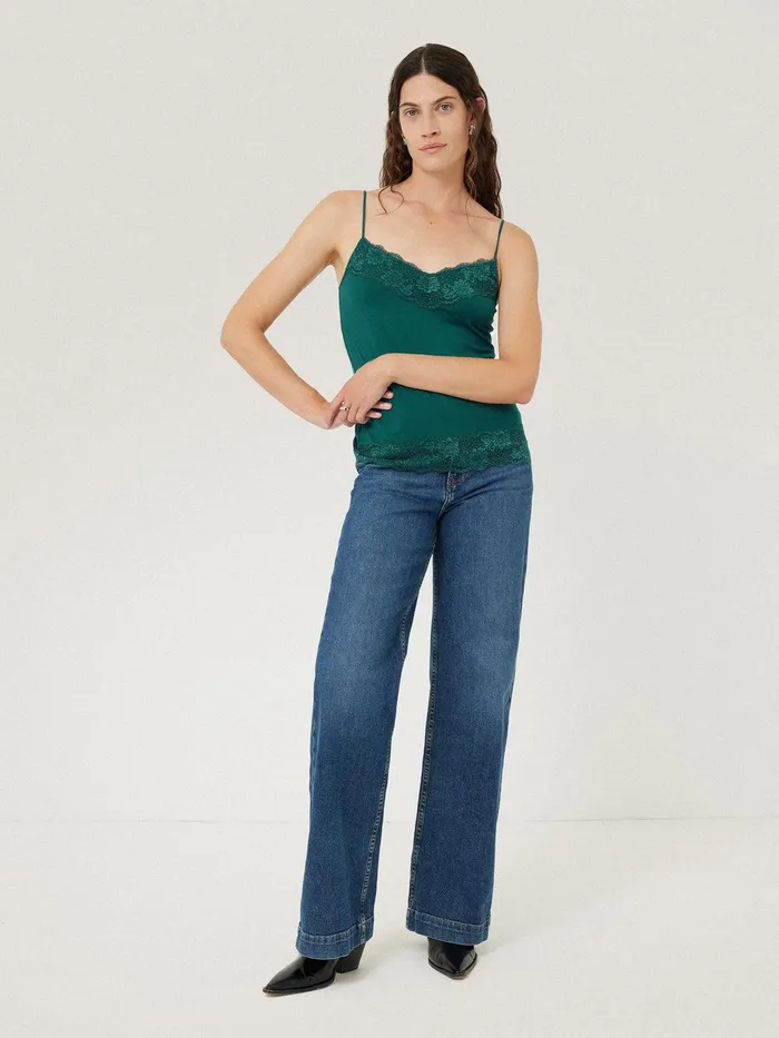 Women Modal Lace Vest Sherwood Green Jigsaw Pyjamas and Loungewear