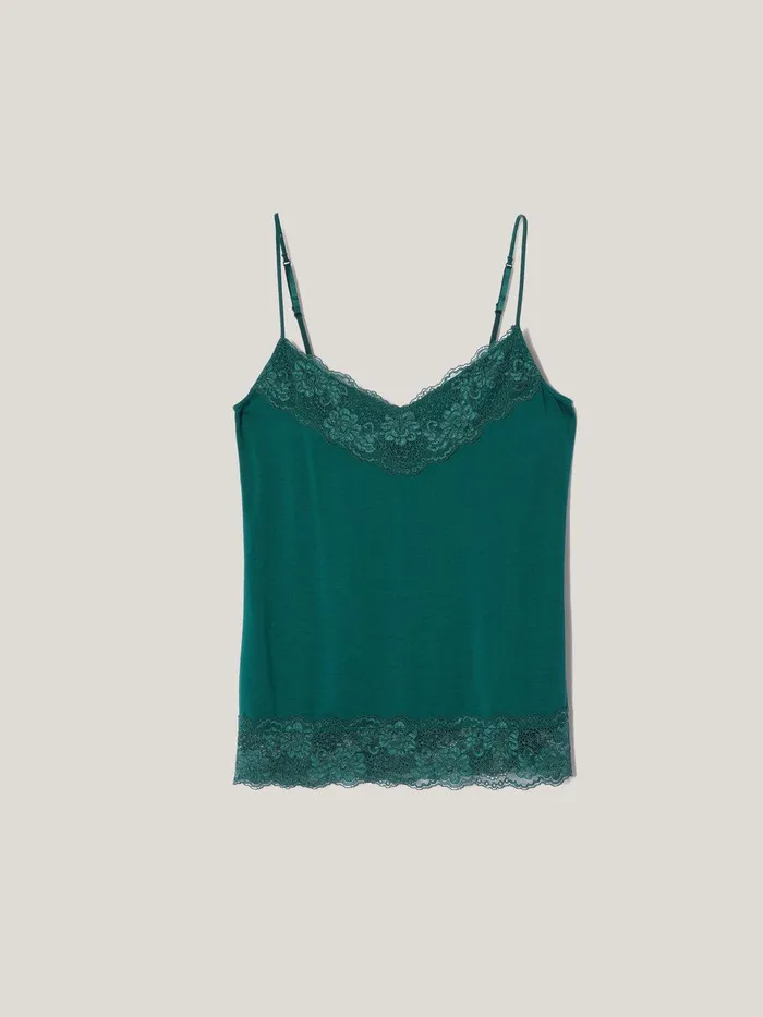 Women Modal Lace Vest Sherwood Green Jigsaw Pyjamas and Loungewear