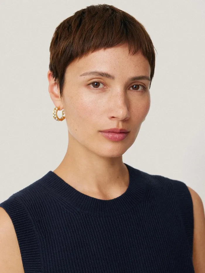 Women Molten Bead Hoop Earring Multi Jigsaw Party
