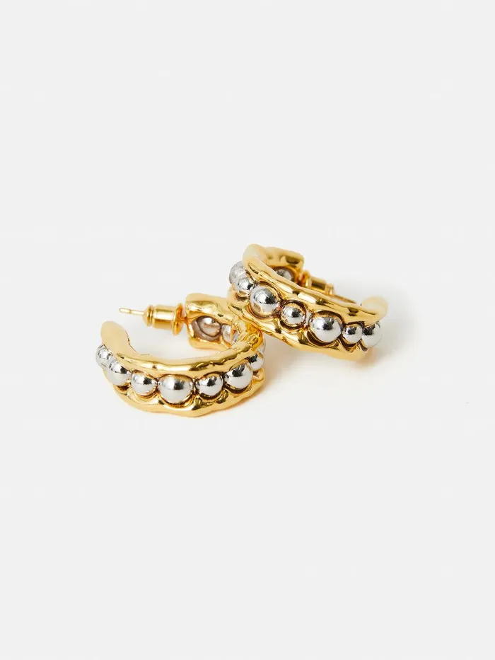 Women Molten Bead Hoop Earring Multi Jigsaw Party