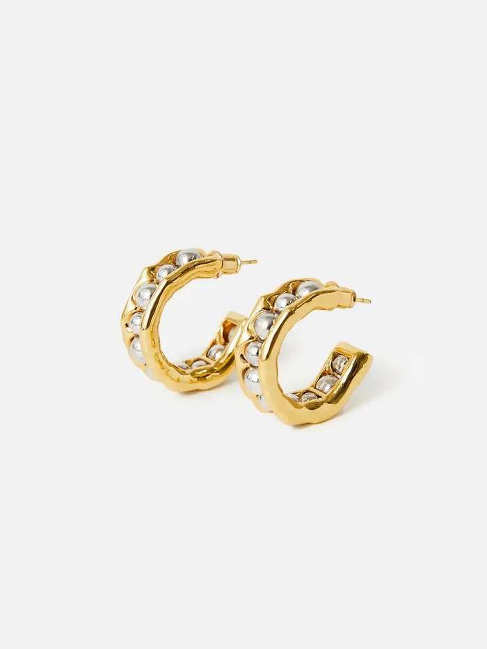 Women Molten Bead Hoop Earring Multi Jigsaw Party