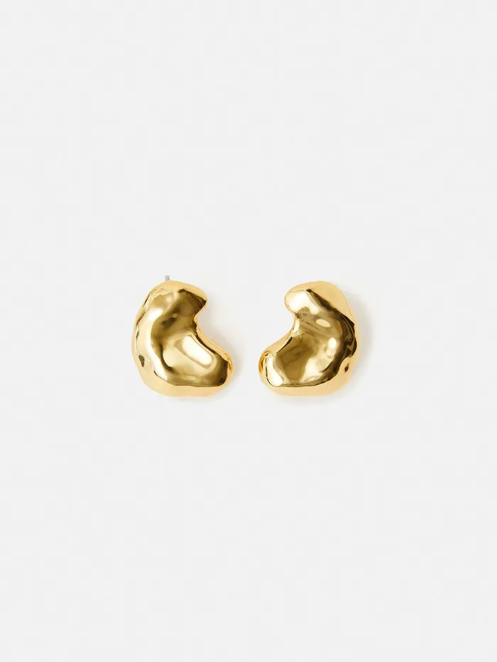 Women Molten Stud Earring Gold Jigsaw Party