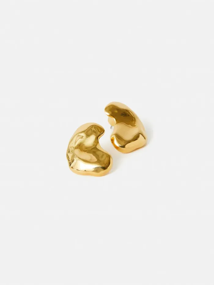 Women Molten Stud Earring Gold Jigsaw Party
