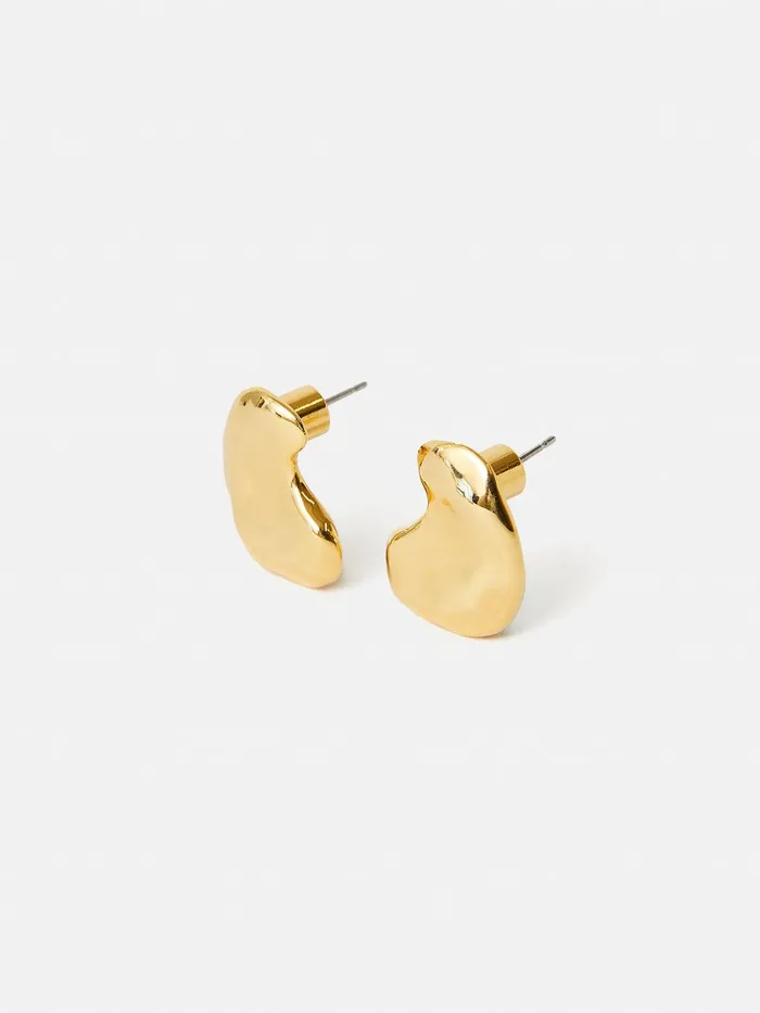 Women Molten Stud Earring Gold Jigsaw Party