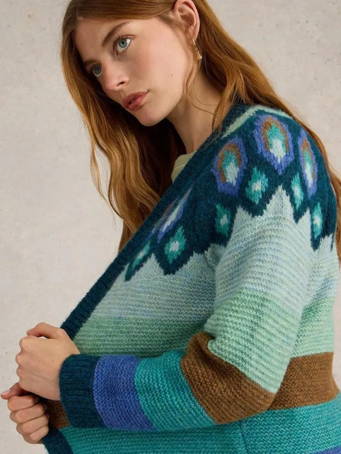 Women NEW YORK FAIRISLE CARDI Teal Multi White Stuff Knitwear Women NEW YORK FAIRISLE CARDI Teal Multi White Stuff Knitwear
