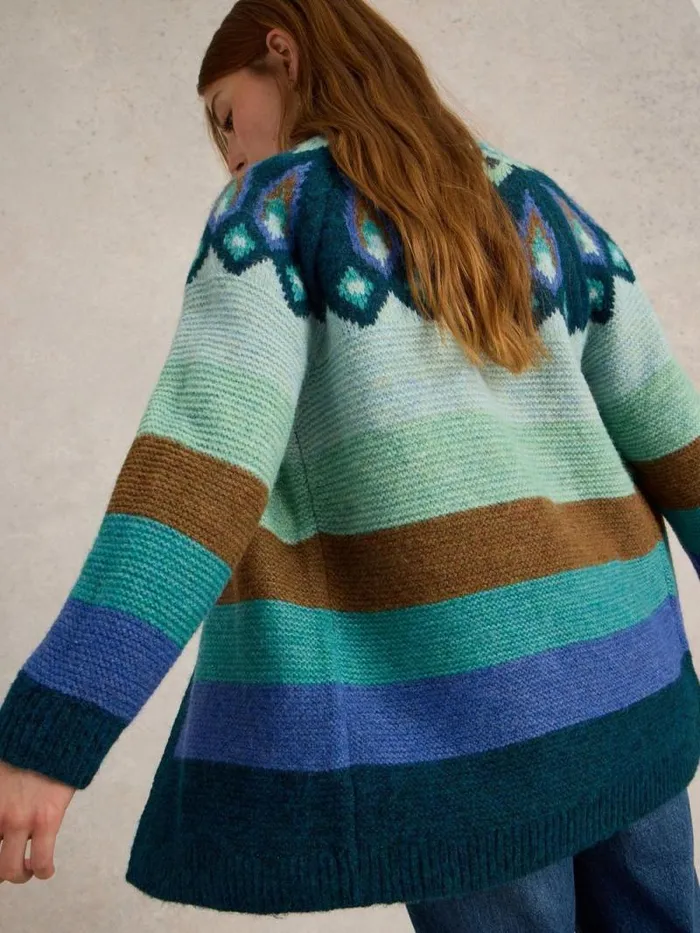 Women NEW YORK FAIRISLE CARDI Teal Multi White Stuff Knitwear Women NEW YORK FAIRISLE CARDI Teal Multi White Stuff Knitwear