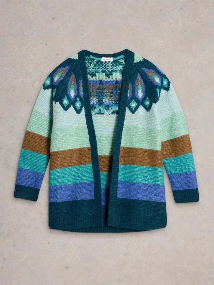 Women NEW YORK FAIRISLE CARDI Teal Multi White Stuff Knitwear Women NEW YORK FAIRISLE CARDI Teal Multi White Stuff Knitwear
