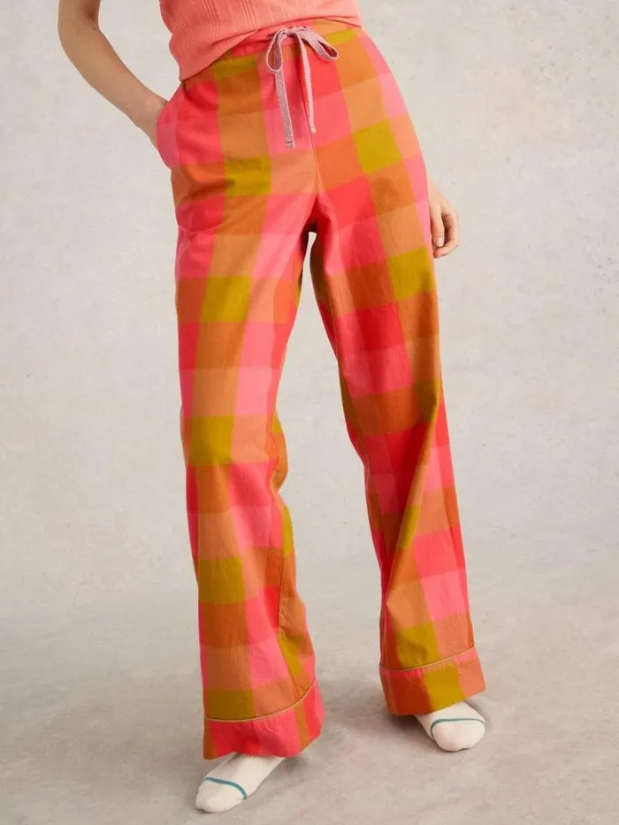 Women Nina Organic Check PJ Bottom Pink Multi White Stuff Nightwear
