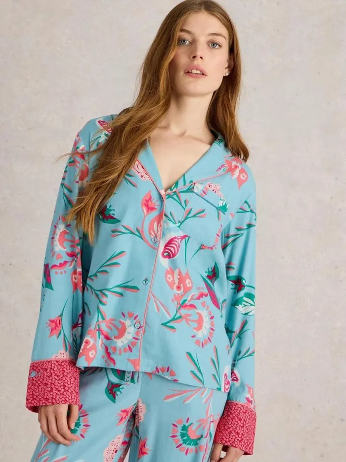 Women Nina Organic PJ Shirt Blue Print White Stuff Nightwear Women Nina Organic PJ Shirt Blue Print White Stuff Nightwear