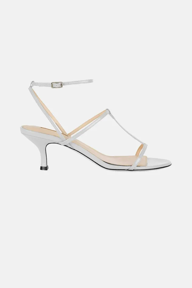 Women Novie Kitten Heel Shoes In White Leather Denim Emilia Wickstead