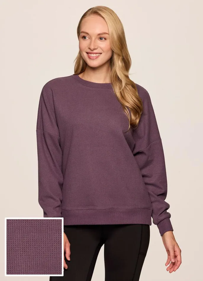 Women Off Days Relaxed Waffle Knit Sweatshirt Raisin RBX Active Long Sleeve