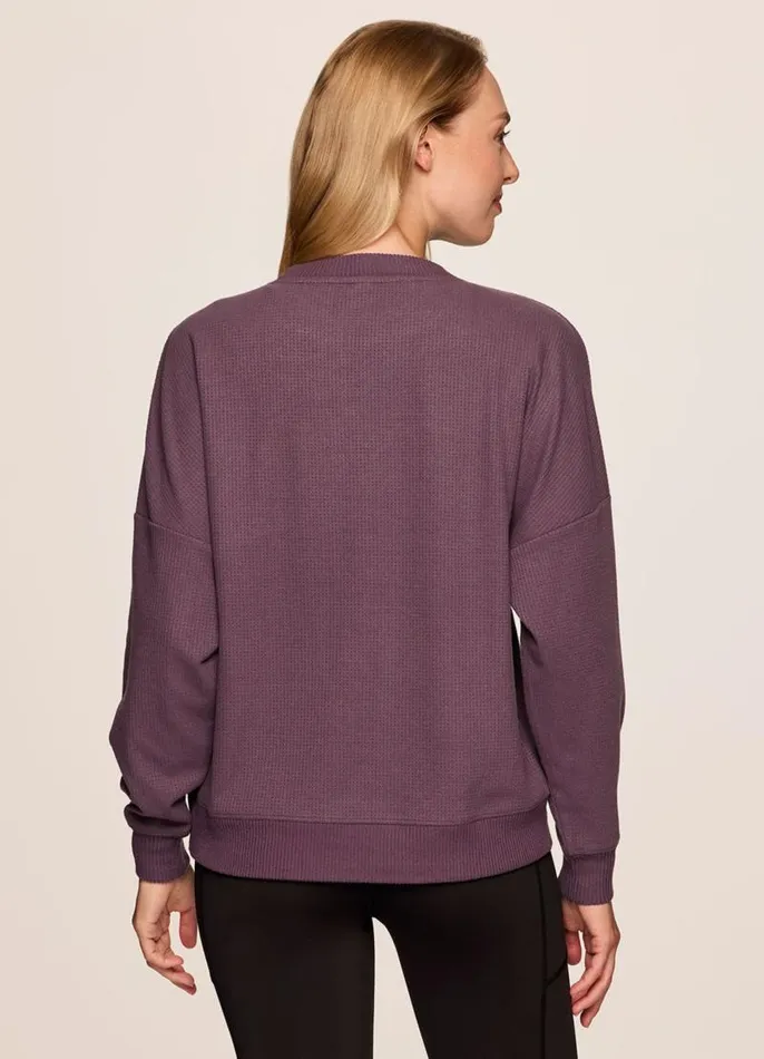 Women Off Days Relaxed Waffle Knit Sweatshirt Raisin RBX Active Long Sleeve