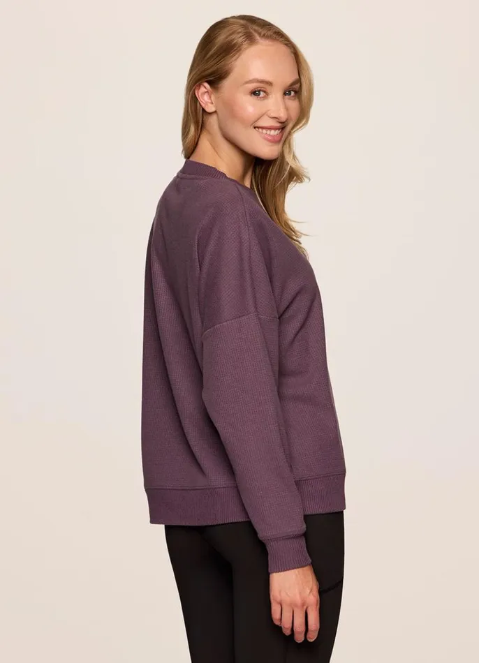 Women Off Days Relaxed Waffle Knit Sweatshirt Raisin RBX Active Long Sleeve