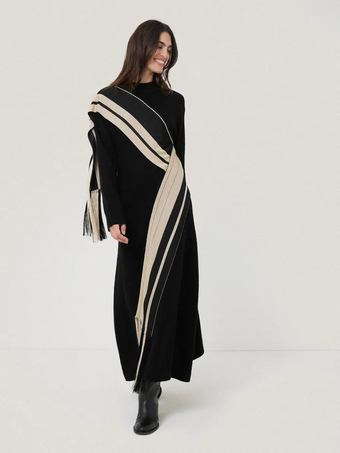 Women Opera Scarf Knitted Dress Black Jigsaw Knitwear and Cashmere