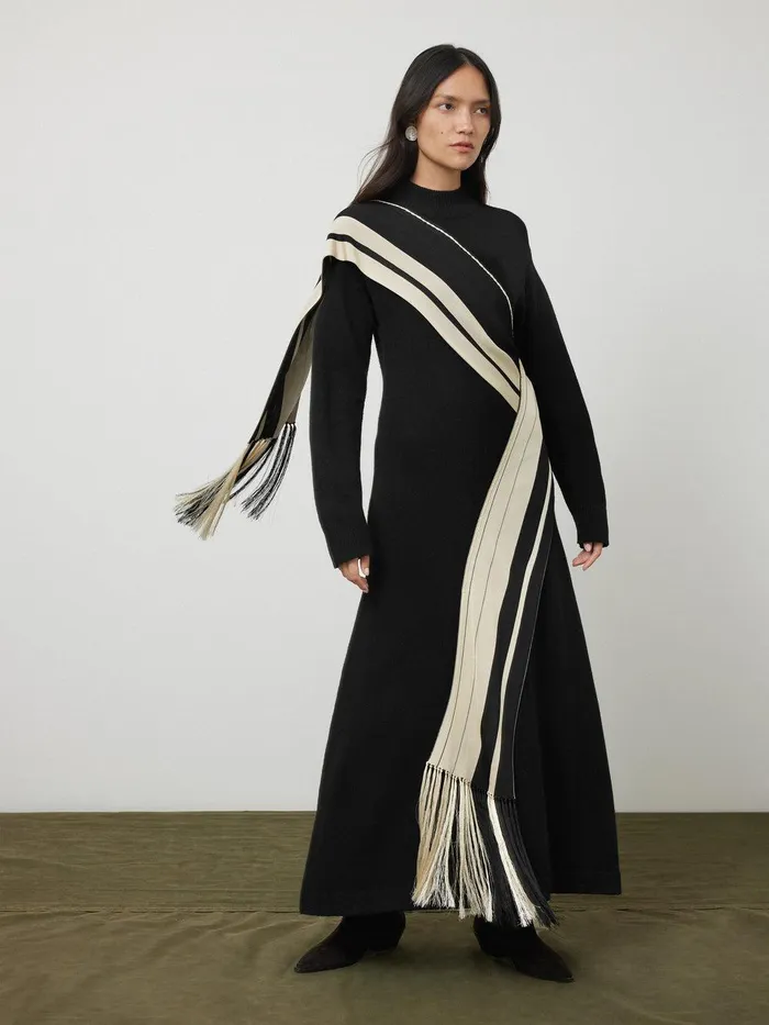 Women Opera Scarf Knitted Dress Black Jigsaw Knitwear and Cashmere