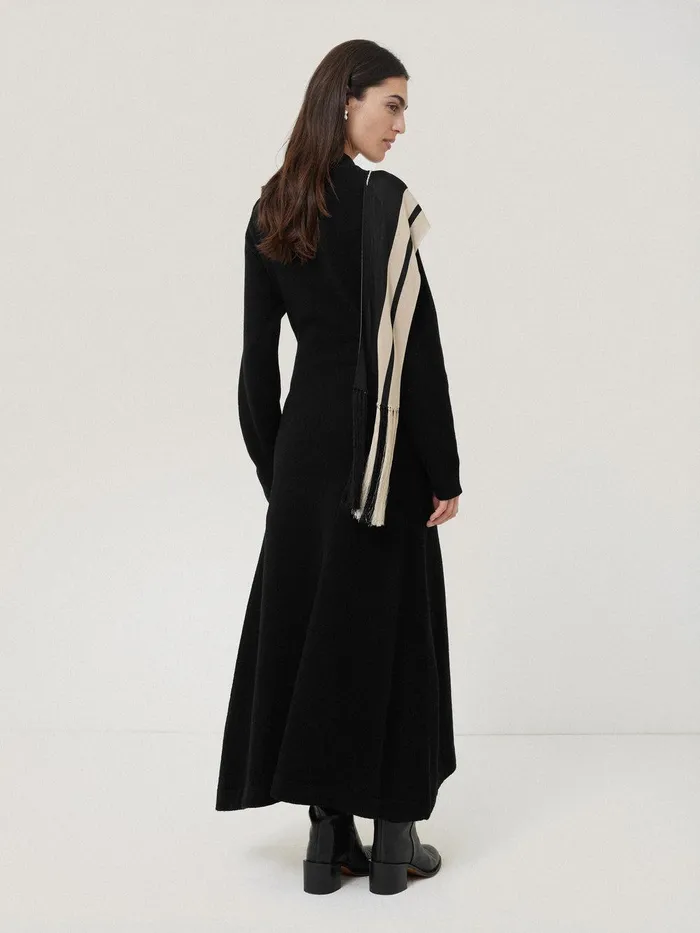 Women Opera Scarf Knitted Dress Black Jigsaw Knitwear and Cashmere
